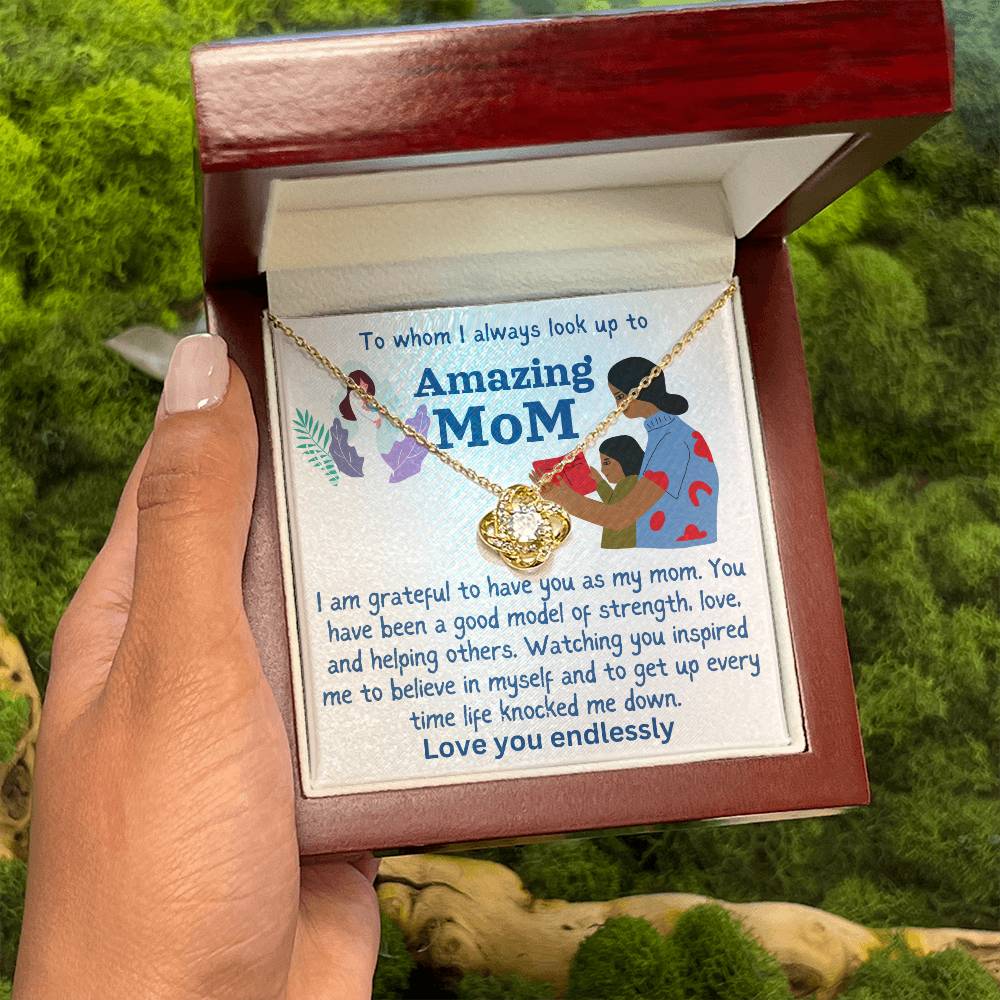 For my mom, I love you endlessly, Love Knot Necklace (Yellow & White Gold Variants)