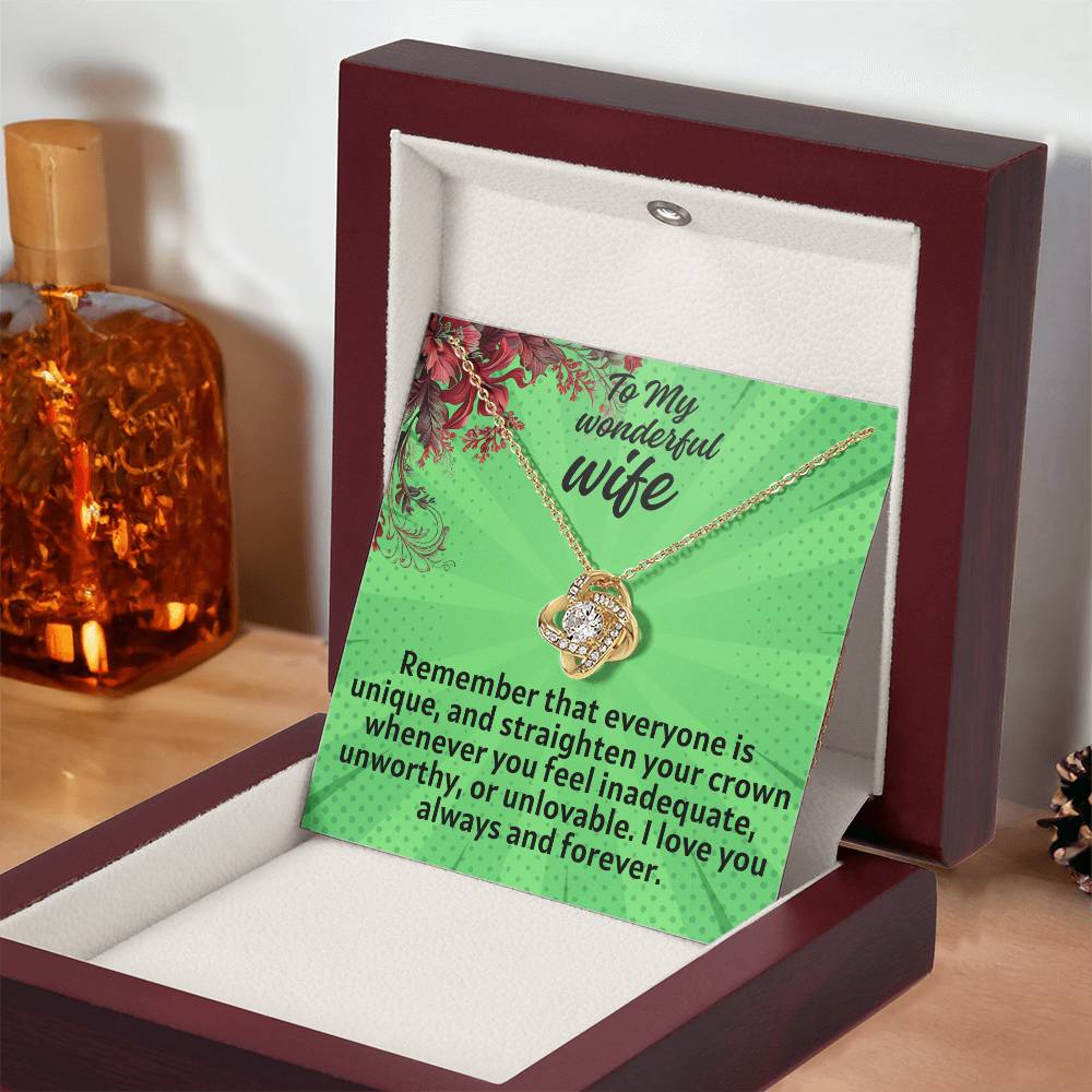 For my wife, I love always and forever, For my wife, I love always and forever, Love Knot Necklace (Yellow & White Gold Variants)