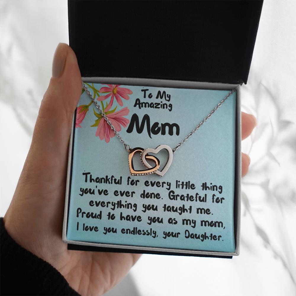 To my mom, I love you, Interlocking Hearts Necklace (Yellow & White Gold Variants)