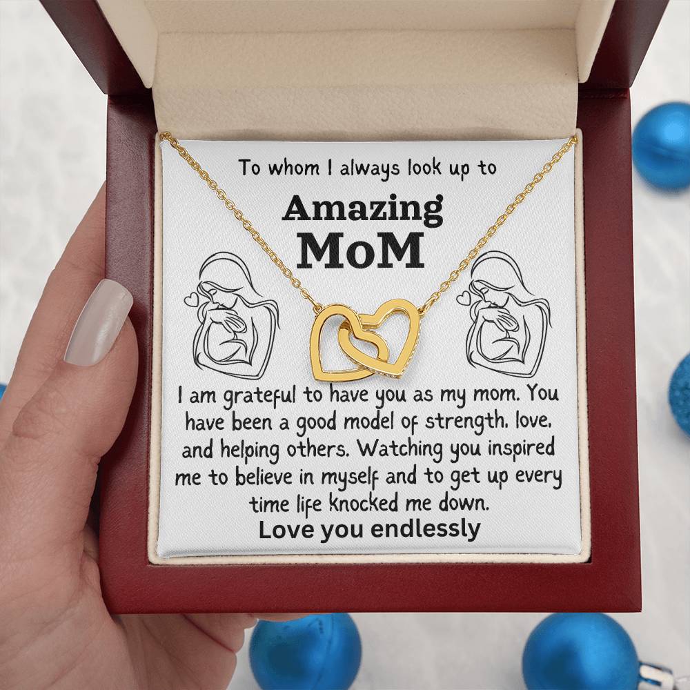 For my mom, love you always, Interlocking Hearts Necklace (Yellow & White Gold Variants)