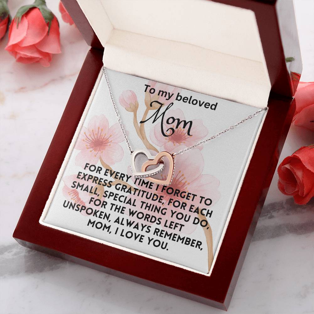 For my mom, love you endlessly, Interlocking Hearts Necklace (Yellow & White Gold Variants)