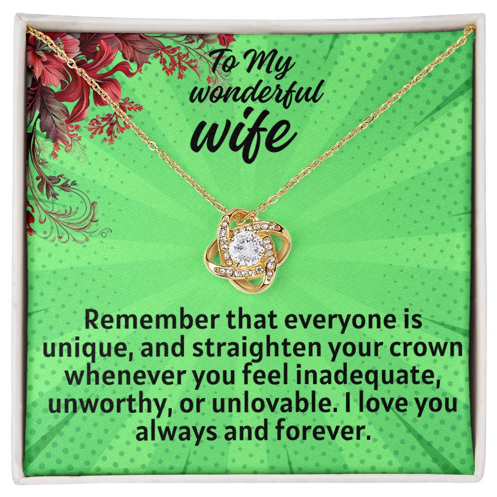 For my wife, I love always and forever, For my wife, I love always and forever, Love Knot Necklace (Yellow & White Gold Variants)