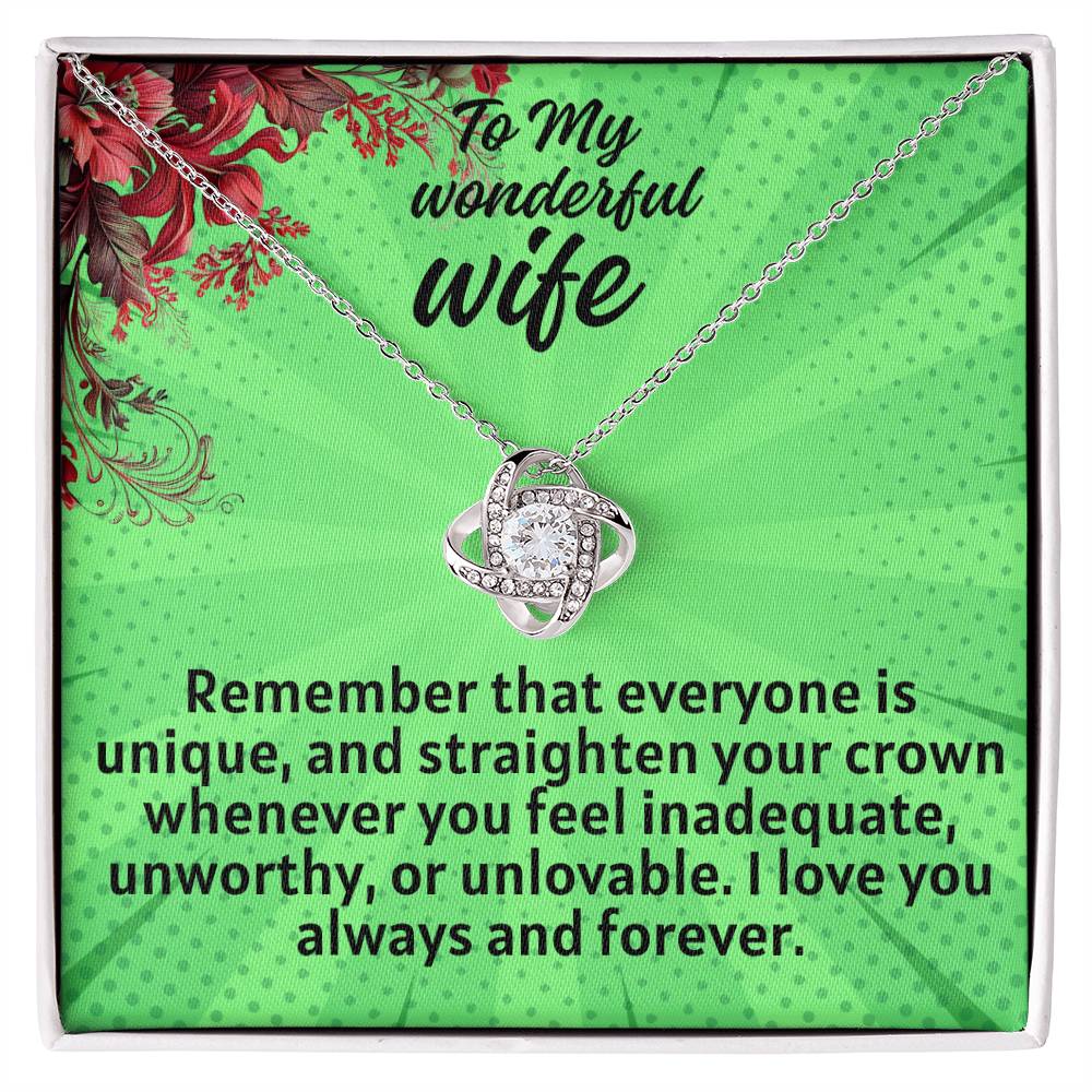 For my wife, I love always and forever, For my wife, I love always and forever, Love Knot Necklace (Yellow & White Gold Variants)