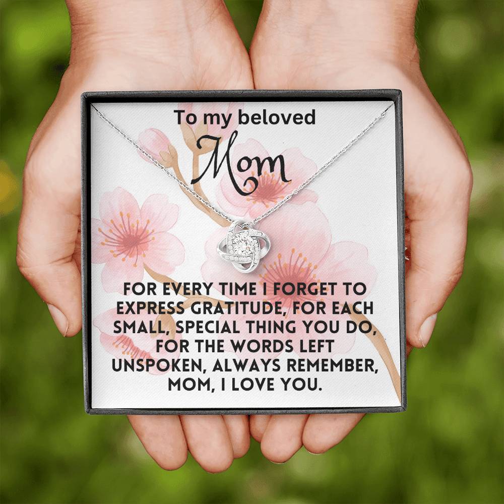 For my mom, love you endlessly, Love Knot Necklace (Yellow & White Gold Variants)