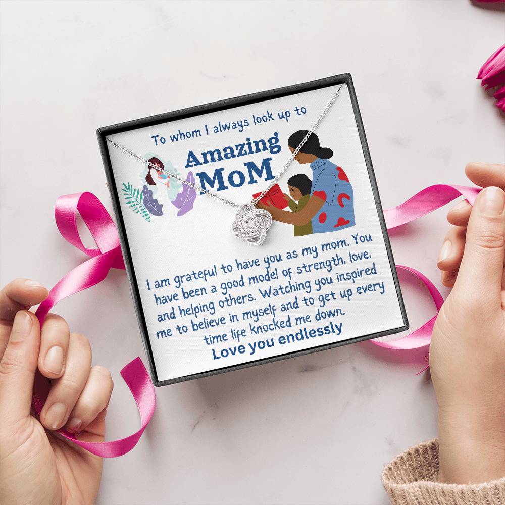 For my mom, I love you endlessly, Love Knot Necklace (Yellow & White Gold Variants)