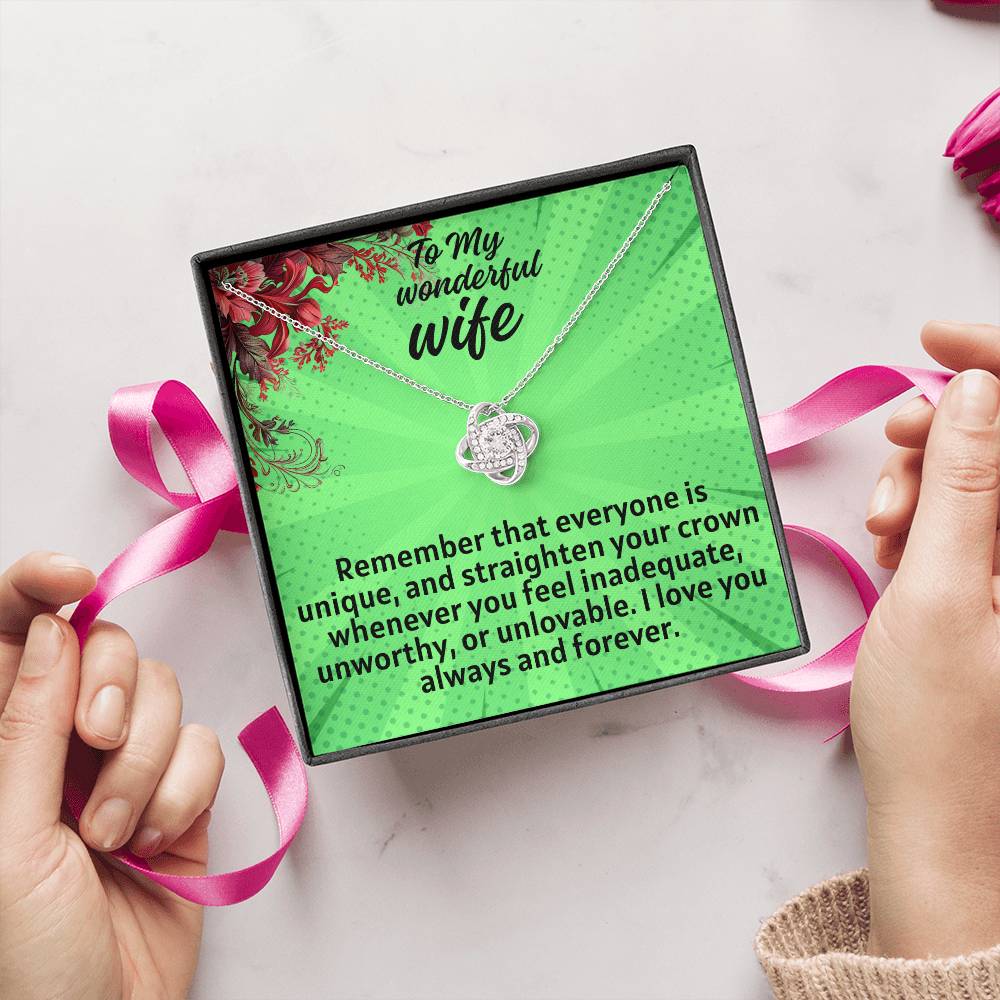 For my wife, I love always and forever, For my wife, I love always and forever, Love Knot Necklace (Yellow & White Gold Variants)