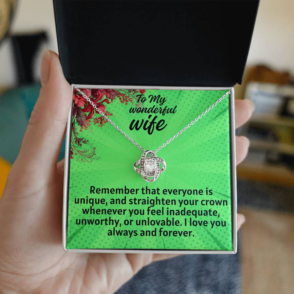 For my wife, I love always and forever, For my wife, I love always and forever, Love Knot Necklace (Yellow & White Gold Variants)