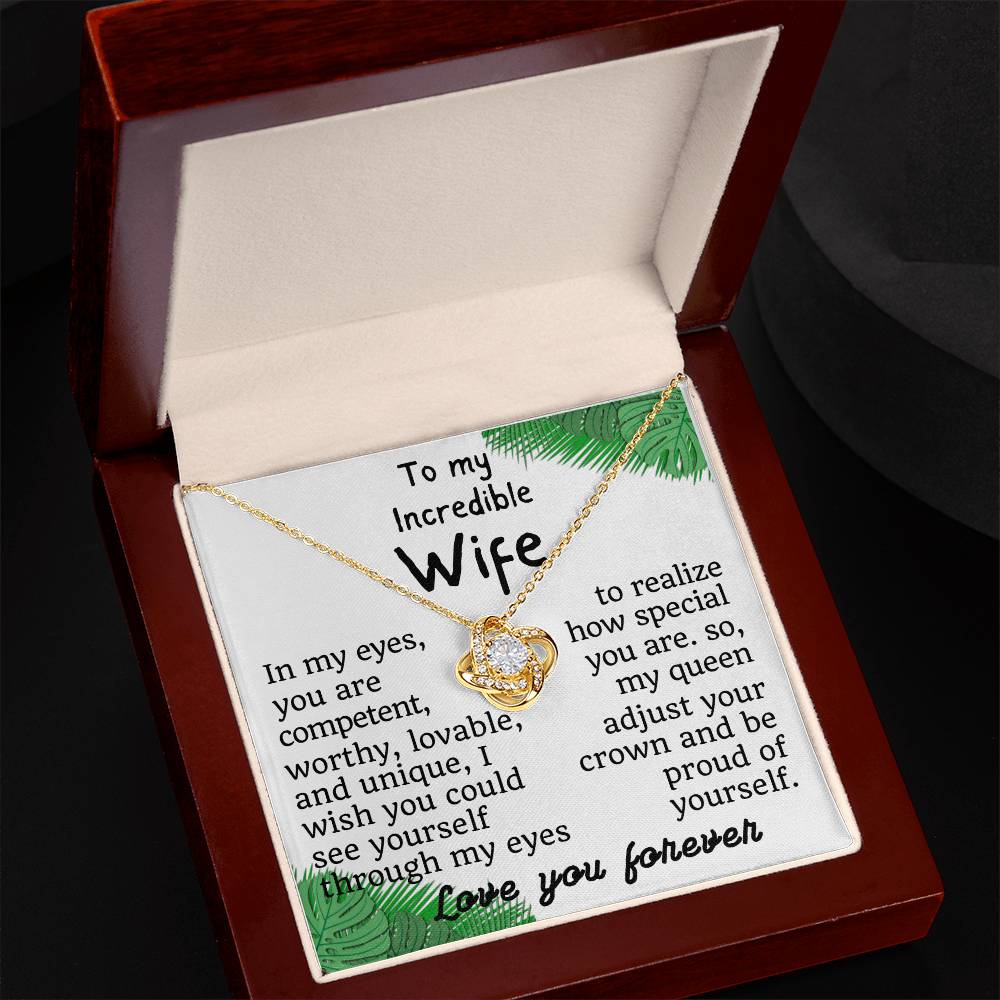 For my wife, love you forever, Love Knot Necklace (Yellow & White Gold Variants)