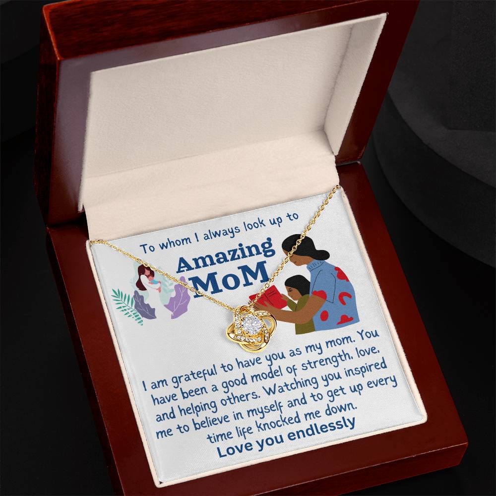 For my mom, I love you endlessly, Love Knot Necklace (Yellow & White Gold Variants)