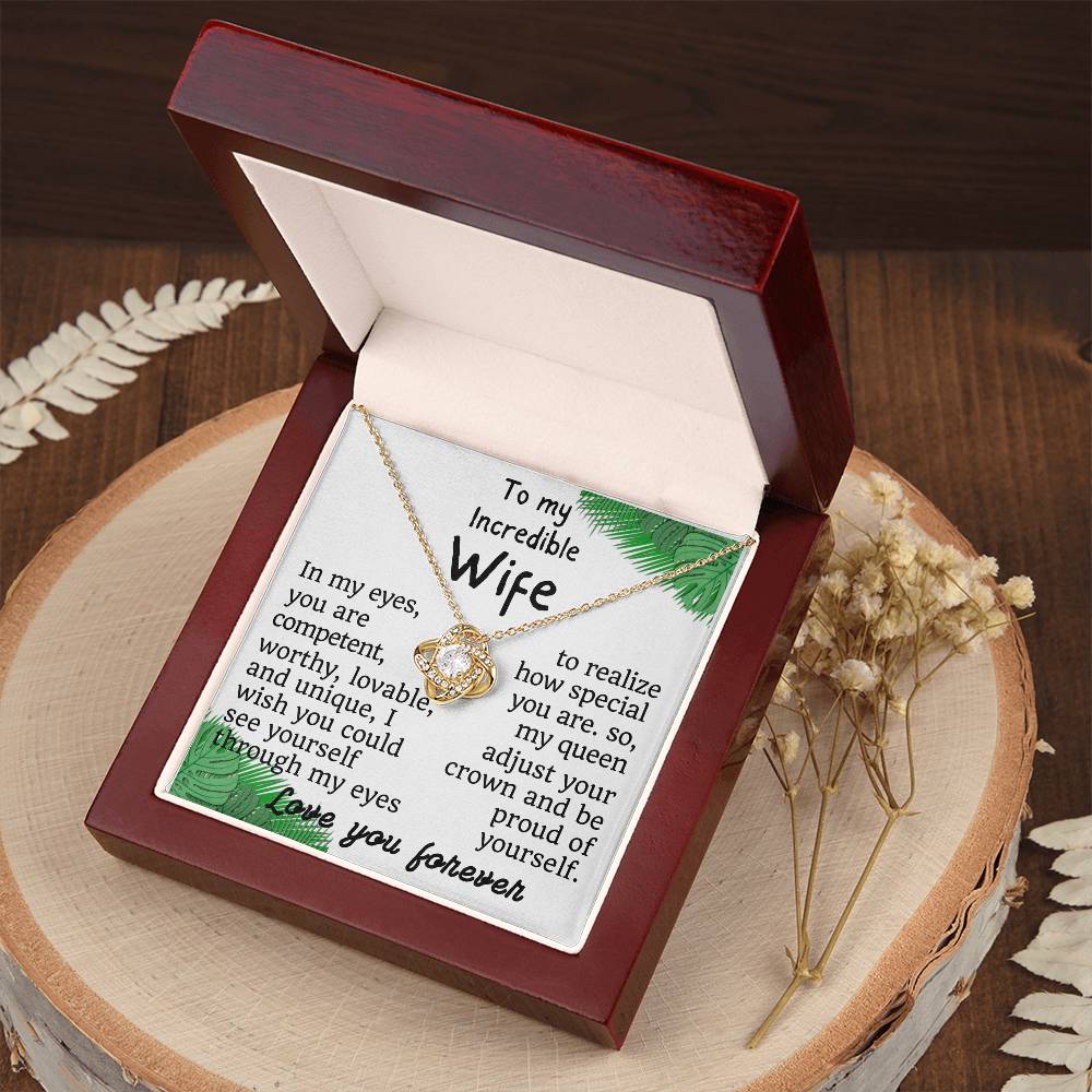 For my wife, love you forever, Love Knot Necklace (Yellow & White Gold Variants)