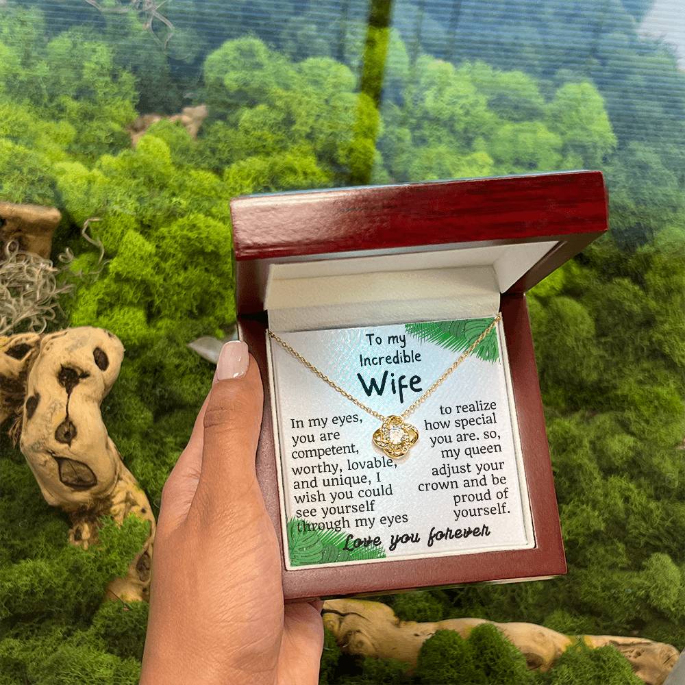 For my wife, love you forever, Love Knot Necklace (Yellow & White Gold Variants)