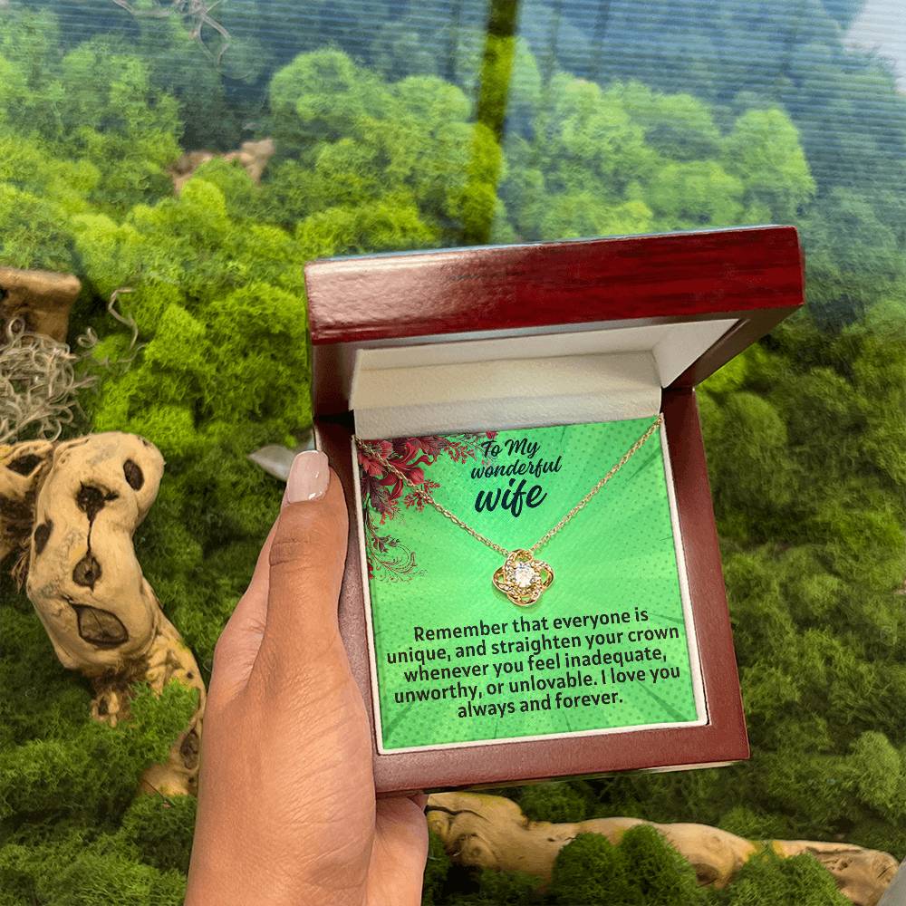 For my wife, I love always and forever, For my wife, I love always and forever, Love Knot Necklace (Yellow & White Gold Variants)