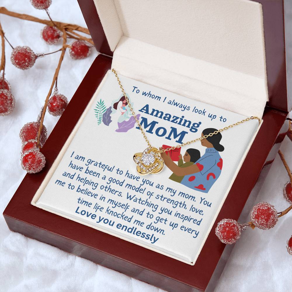 For my mom, I love you endlessly, Love Knot Necklace (Yellow & White Gold Variants)