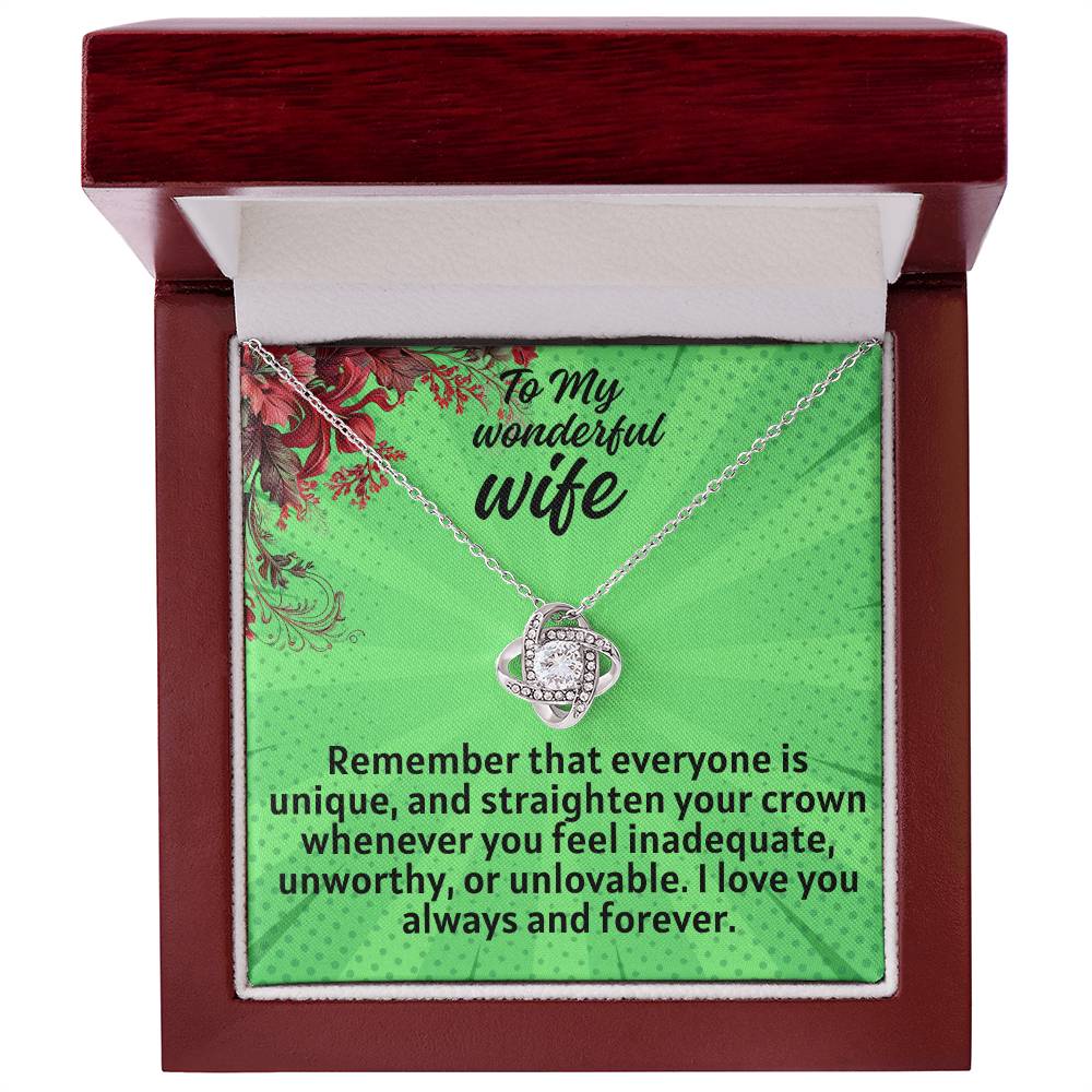 For my wife, I love always and forever, For my wife, I love always and forever, Love Knot Necklace (Yellow & White Gold Variants)