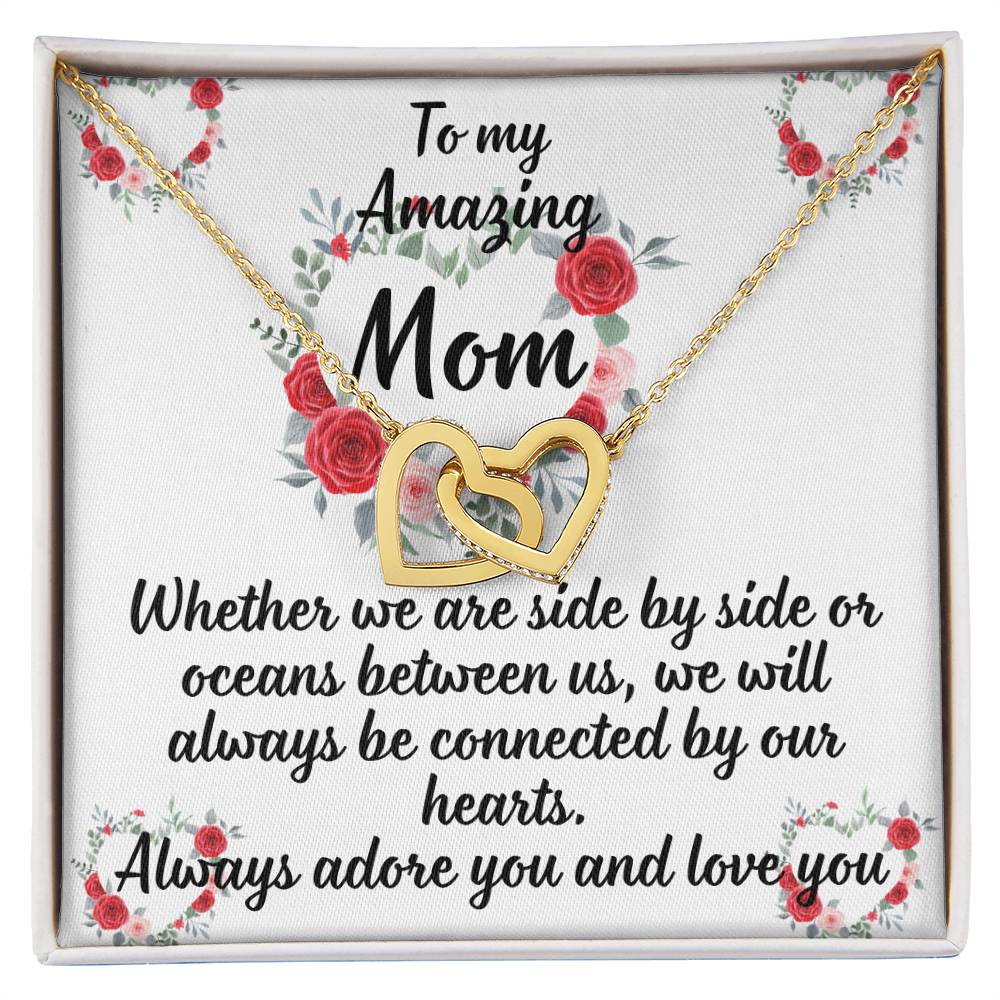 For my mom, I always love you, Interlocking Hearts Necklace (Yellow & White Gold Variants)