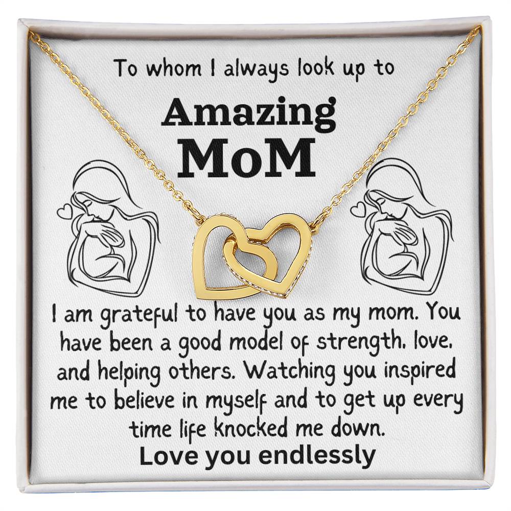 For my mom, love you always, Interlocking Hearts Necklace (Yellow & White Gold Variants)