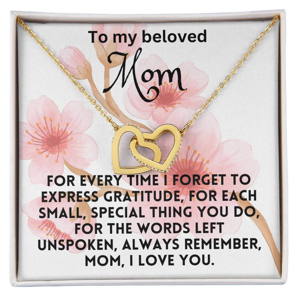 For my mom, love you endlessly, Interlocking Hearts Necklace (Yellow & White Gold Variants)