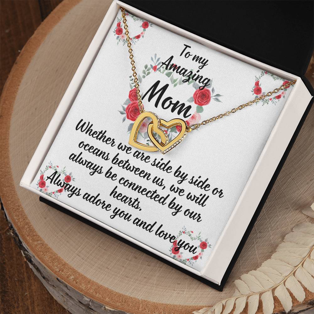 For my mom, I always love you, Interlocking Hearts Necklace (Yellow & White Gold Variants)