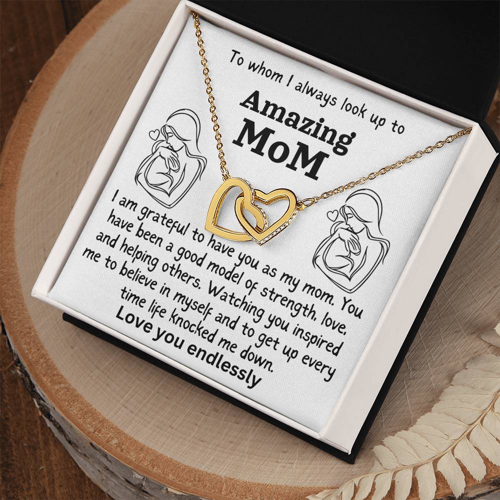 For my mom, love you always, Interlocking Hearts Necklace (Yellow & White Gold Variants)