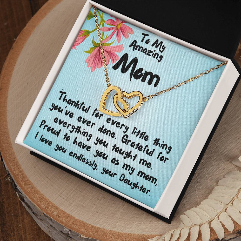 To my mom, I love you, Interlocking Hearts Necklace (Yellow & White Gold Variants)