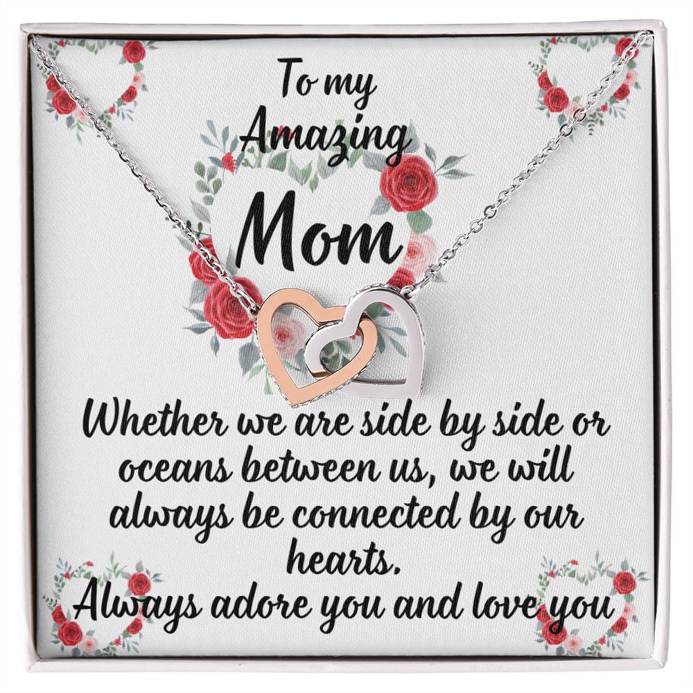 For my mom, I always love you, Interlocking Hearts Necklace (Yellow & White Gold Variants)