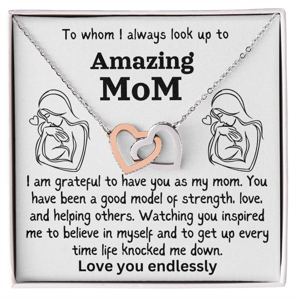 For my mom, love you always, Interlocking Hearts Necklace (Yellow & White Gold Variants)