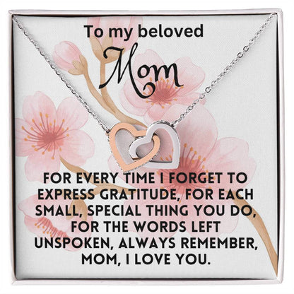For my mom, love you endlessly, Interlocking Hearts Necklace (Yellow & White Gold Variants)