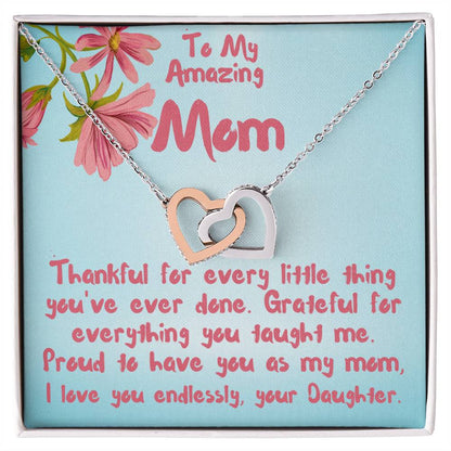 For my mom, I love you, Interlocking Hearts Necklace (Yellow & White Gold Variants)