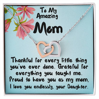 To my mom, I love you, Interlocking Hearts Necklace (Yellow & White Gold Variants)