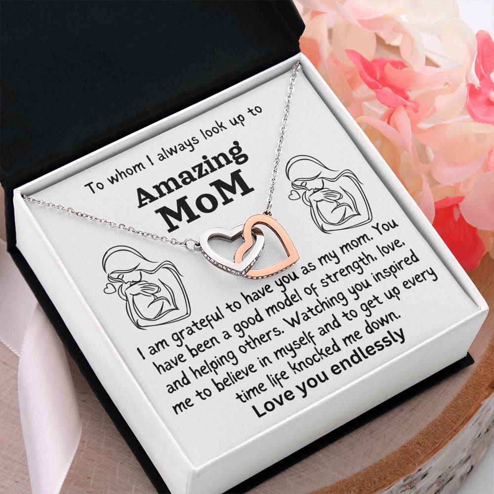 For my mom, love you always, Interlocking Hearts Necklace (Yellow & White Gold Variants)