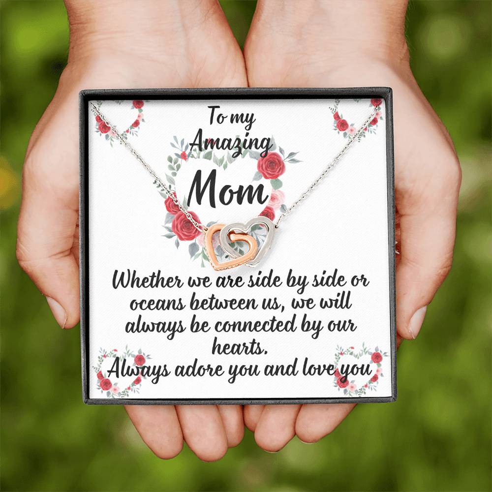 For my mom, I always love you, Interlocking Hearts Necklace (Yellow & White Gold Variants)