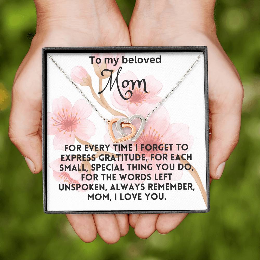 For my mom, love you endlessly, Interlocking Hearts Necklace (Yellow & White Gold Variants)