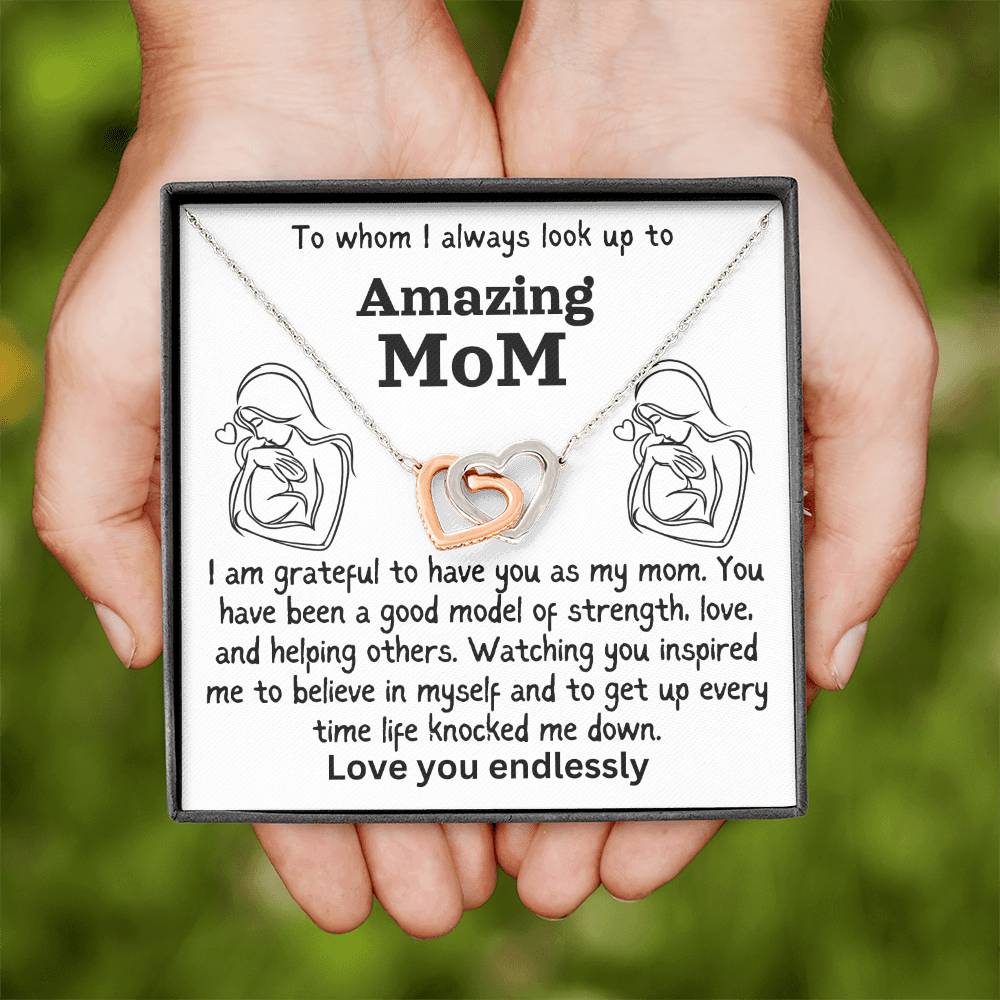 For my mom, love you always, Interlocking Hearts Necklace (Yellow & White Gold Variants)