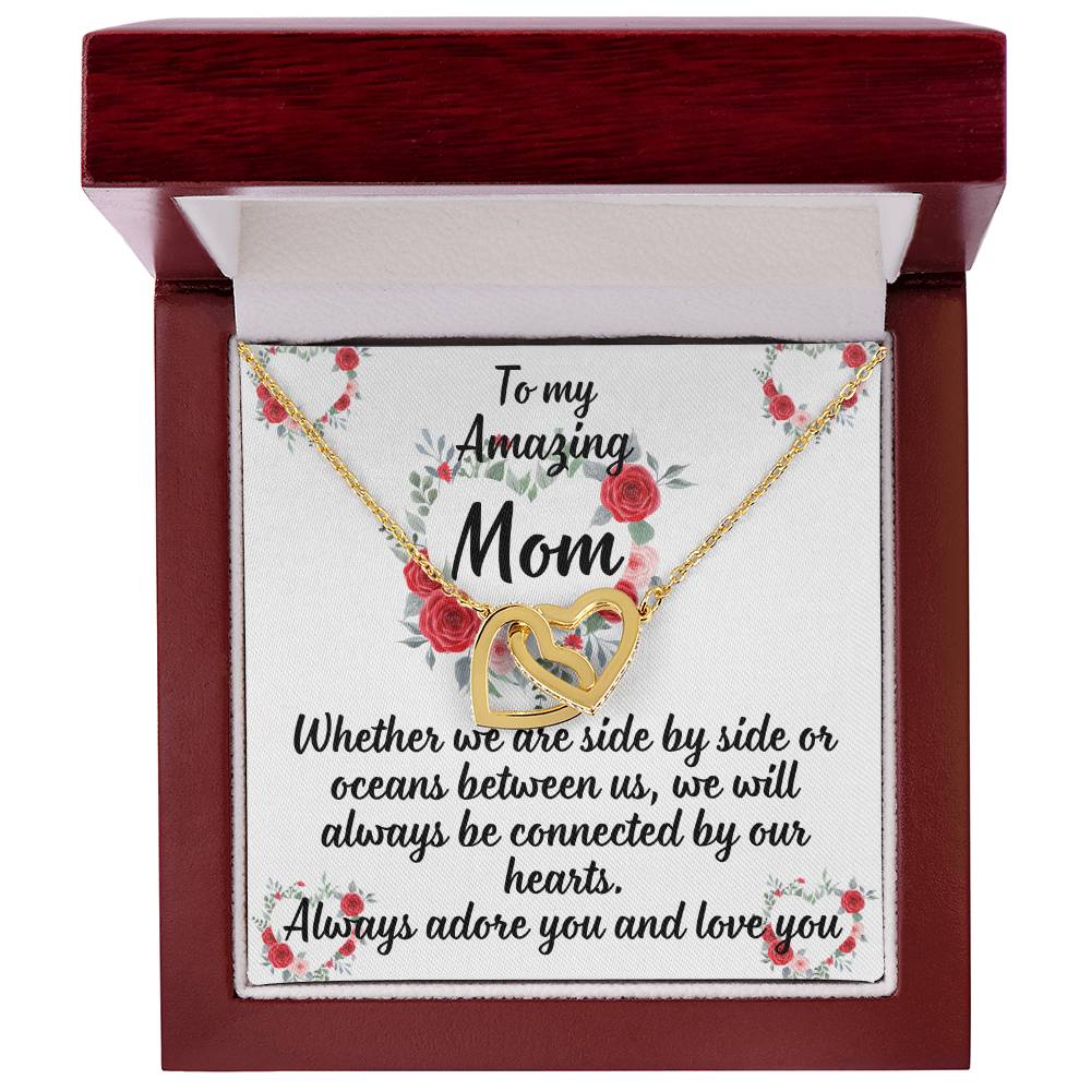 For my mom, I always love you, Interlocking Hearts Necklace (Yellow & White Gold Variants)