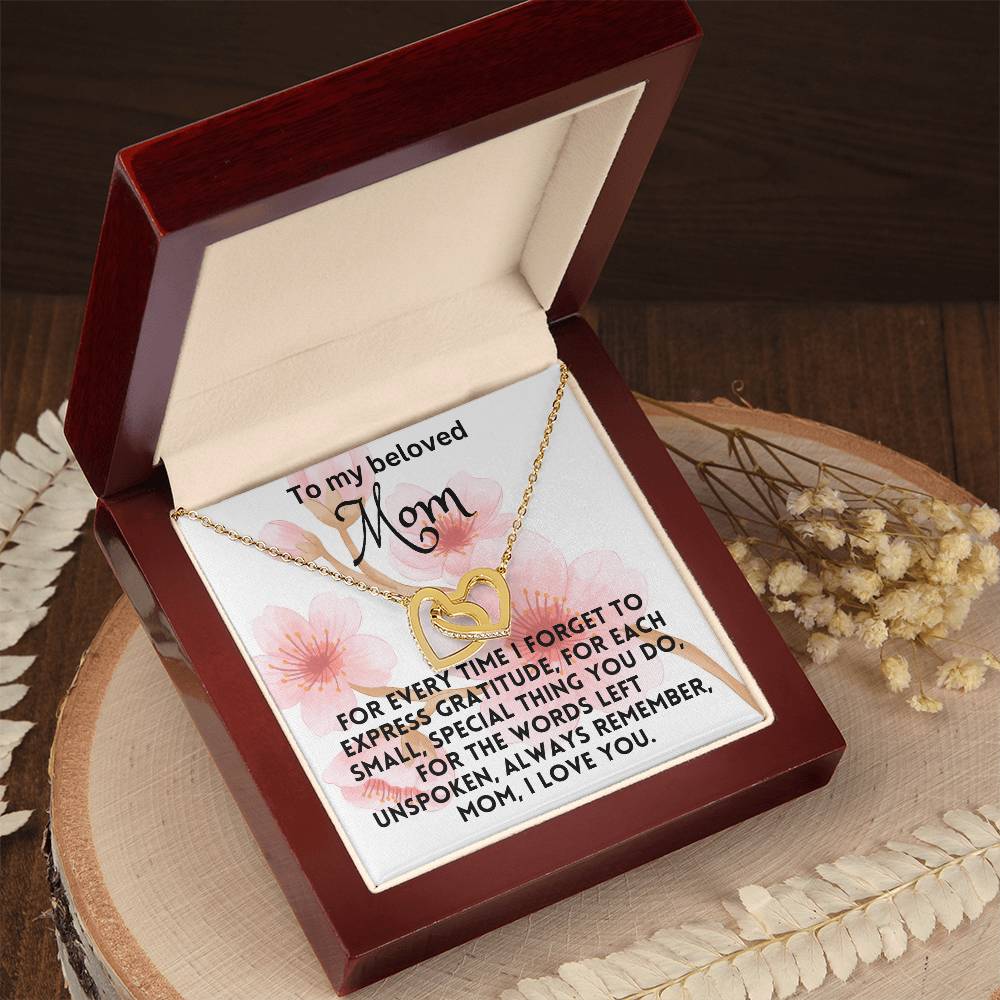 For my mom, love you endlessly, Interlocking Hearts Necklace (Yellow & White Gold Variants)