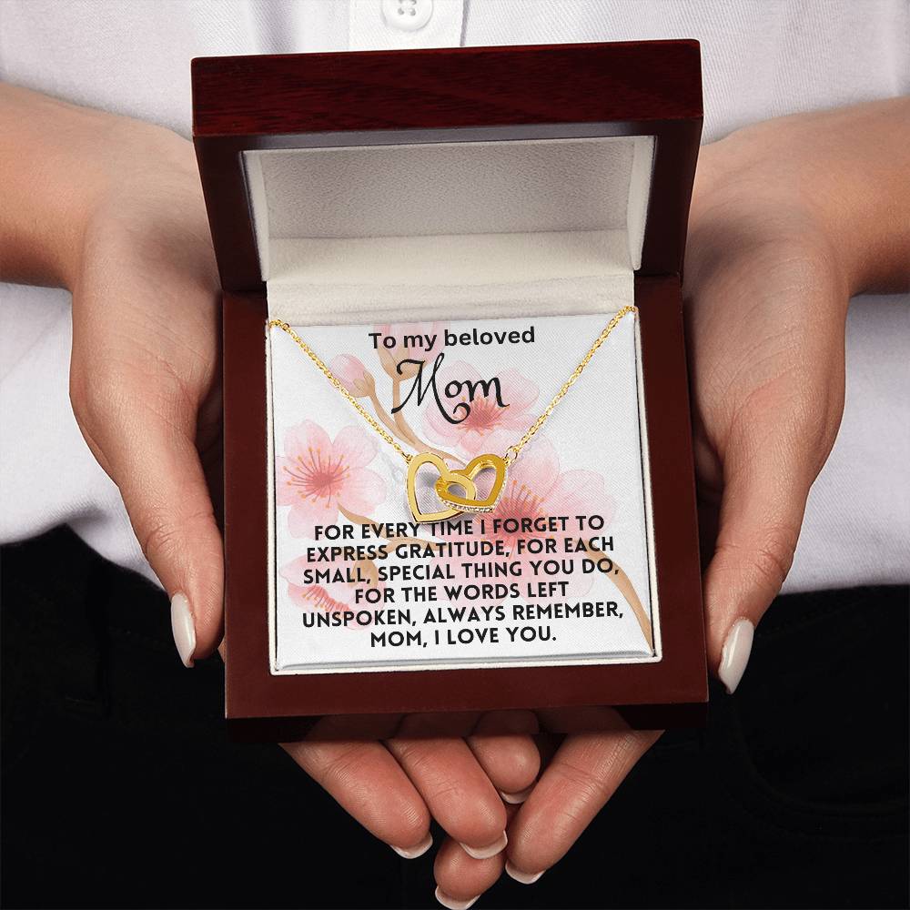 For my mom, love you endlessly, Interlocking Hearts Necklace (Yellow & White Gold Variants)