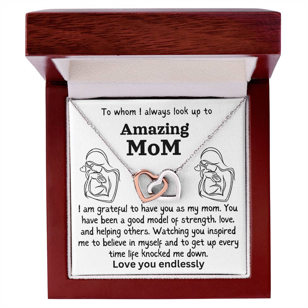 For my mom, love you always, Interlocking Hearts Necklace (Yellow & White Gold Variants)