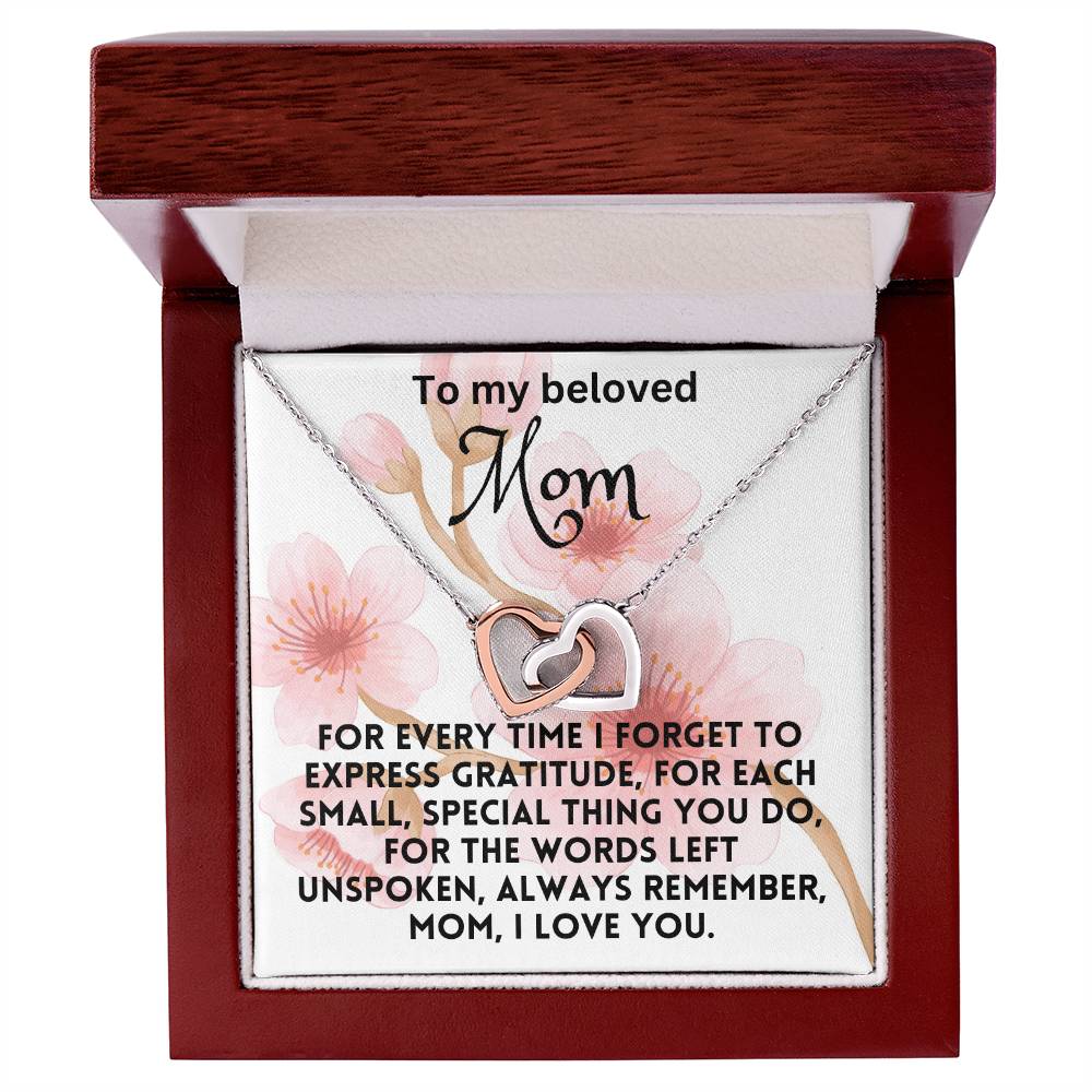 For my mom, love you endlessly, Interlocking Hearts Necklace (Yellow & White Gold Variants)