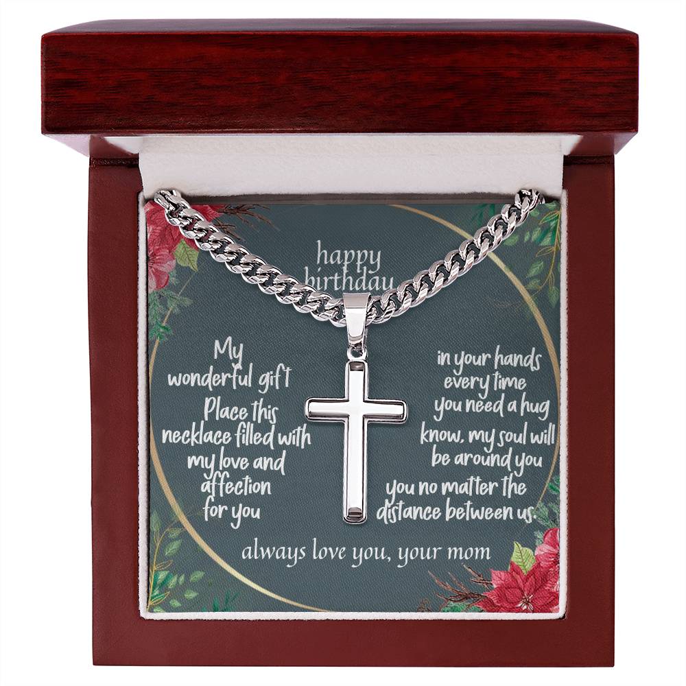 For my son, always love you, Artisan Cross Necklace on Cuban Chain