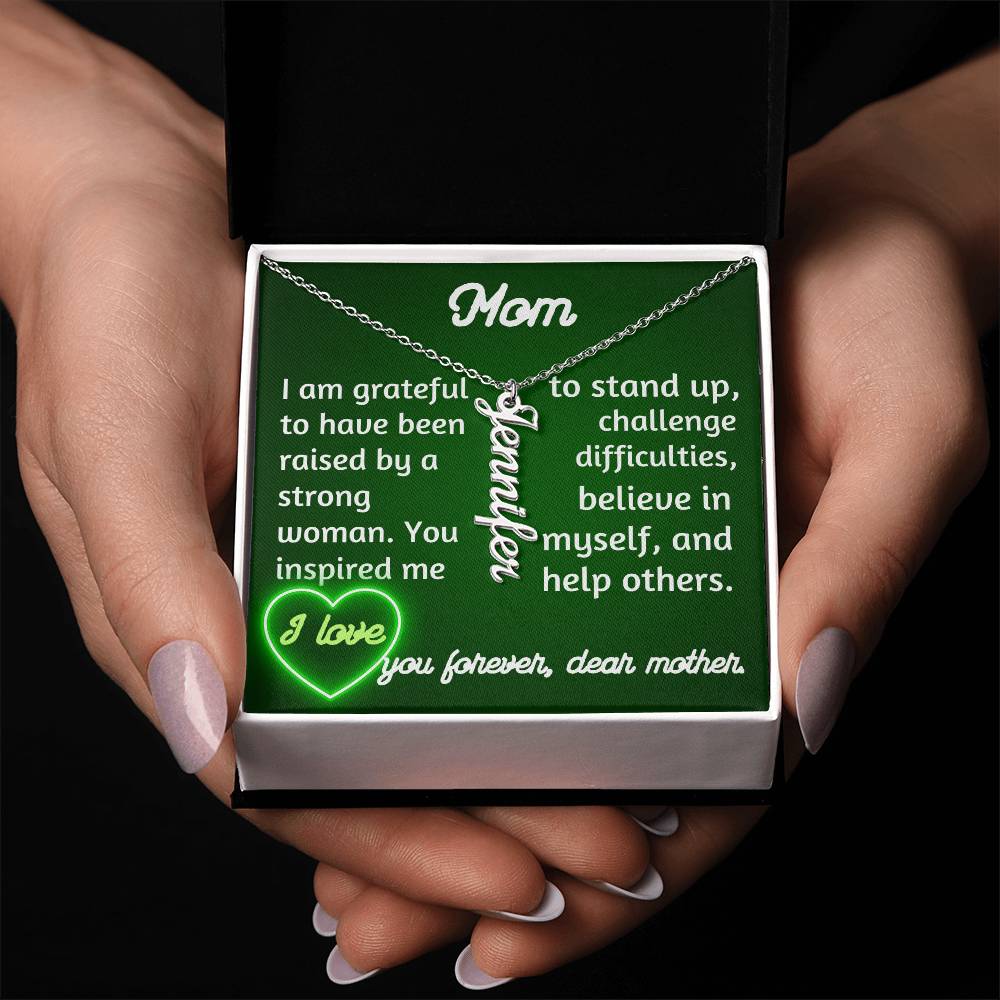 For my mom, I love you forever, Vertical Name Necklace W/MC