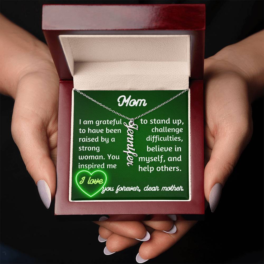 For my mom, I love you forever, Vertical Name Necklace W/MC