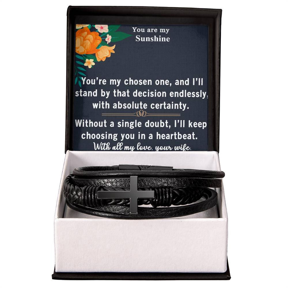 For my husband, always love you, Men's Cross Bracelet