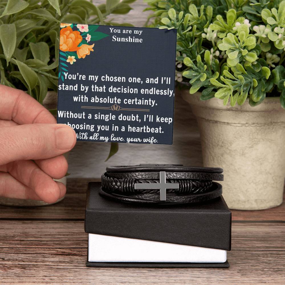 For my husband, always love you, Men's Cross Bracelet